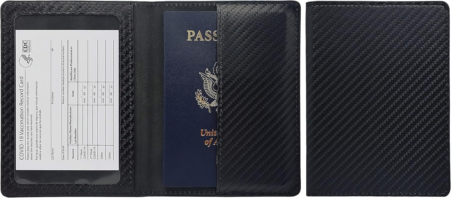 | B&A passport and vaccine card holder combo, passport holder with vaccine card slot, passport covers, vaccine card holder Green (Carbon Fiber) | Passport Covers
