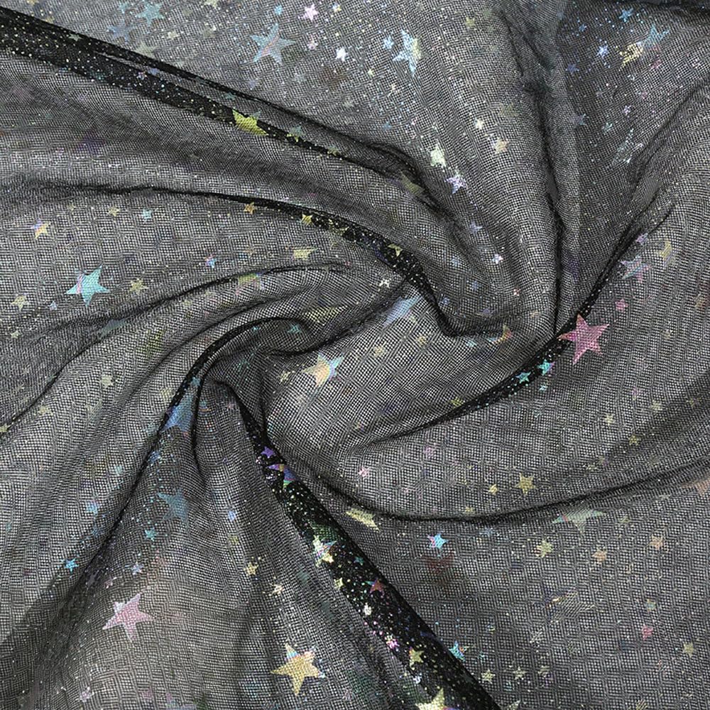 1.5mx1m Black Glitter Star Fabric Shiny Bling Glitter Material Cloth Sparkly Star Mesh Fabric for DIY Crafts Sewing Party Favors