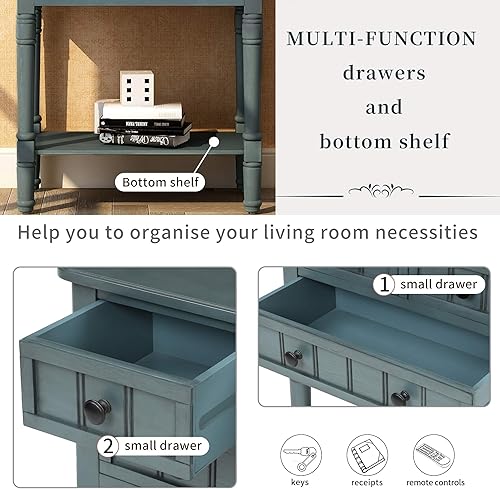 Miniatura 7 de Merax Mesa consola de madera clásica (azul marino para entrada, pasillo, aparador, con cajones de almacenamiento y estante inferior, tipo 7)