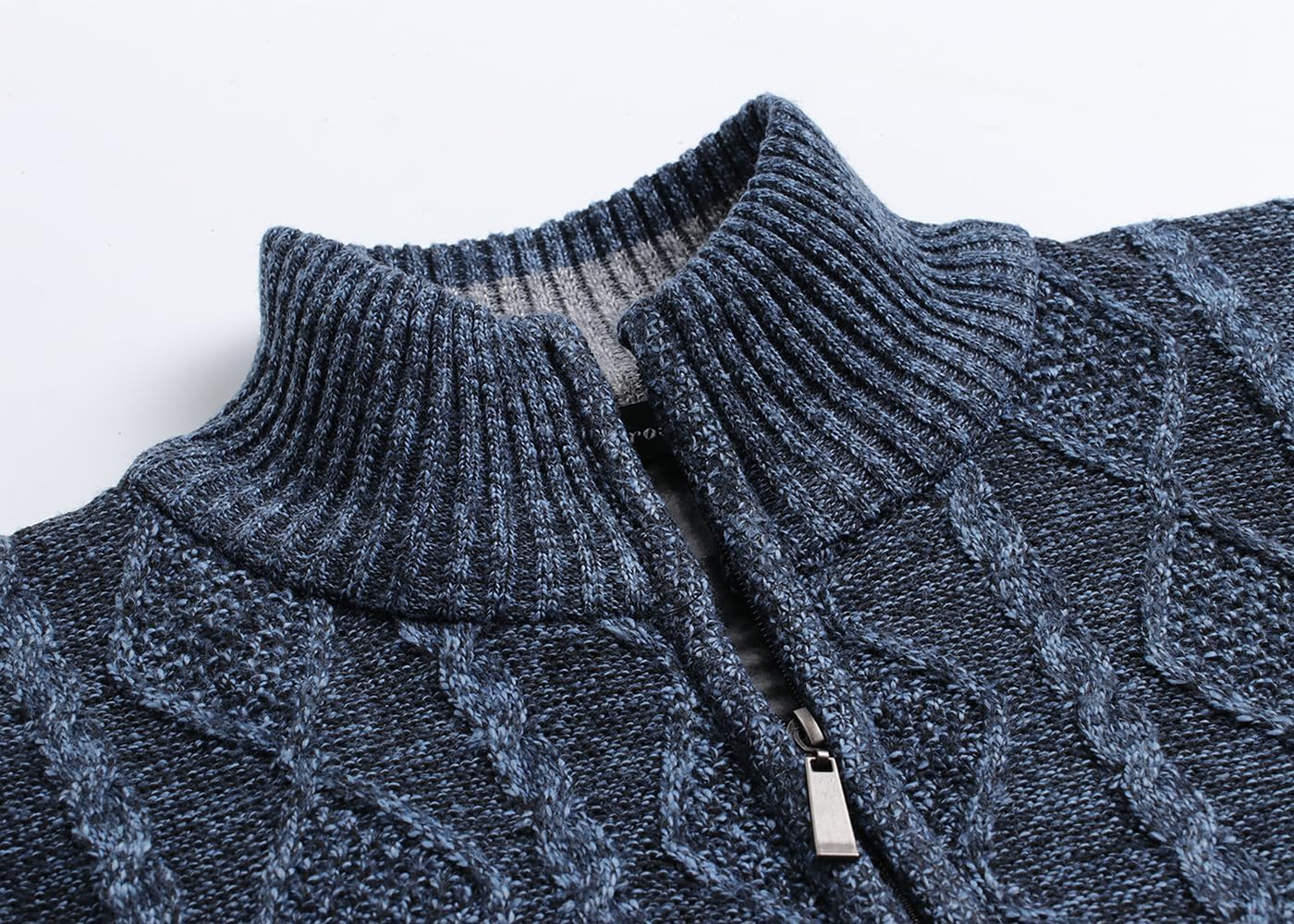 Cardigan Men's Long Sleeve Stand-up Collar Cardigan Fleece Jacket with Cable Knit Zipper Jacket Knitted Sweater - Image 4