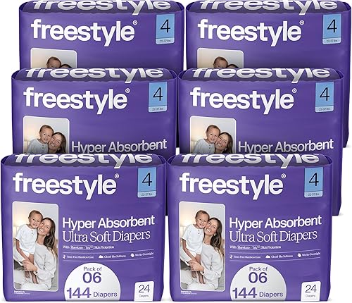 Freestyle BambooTek - Pañales (talla 4) hiperabsorbentes y no tóxicos, pañales desechables para pieles sensibles, pañales ultra suaves (22-37