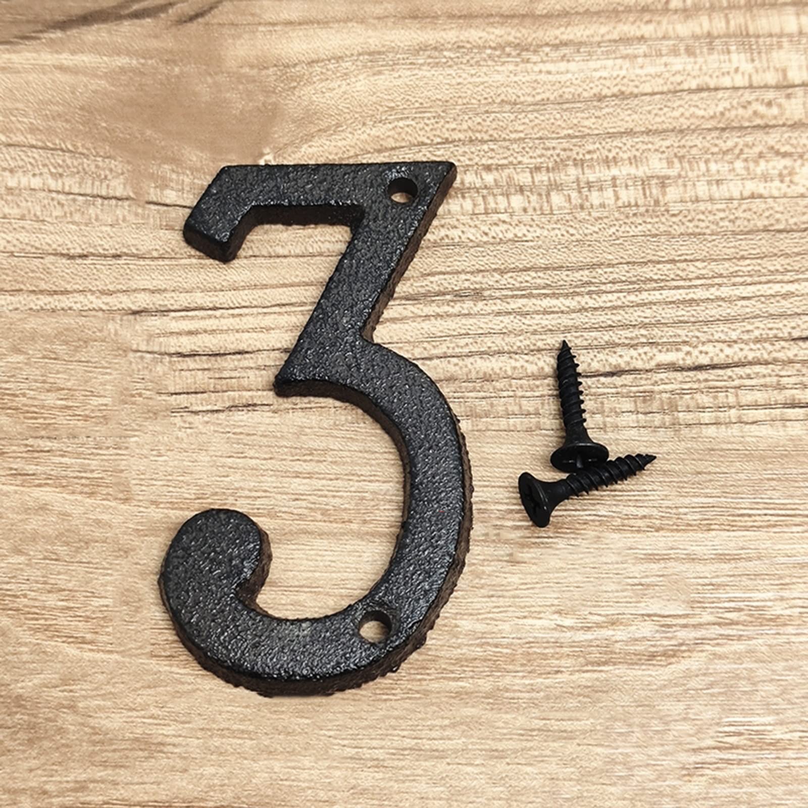 3D House Plaque Numbers 0-9 Letter A-Z Black Cast Iron 8cm Metal Digital Door Plate Sign with Screws Alphabet Home Outdoor Anti-Rust Exterior Signage Doorplate Hotel Apartment Street Mailbox (3)