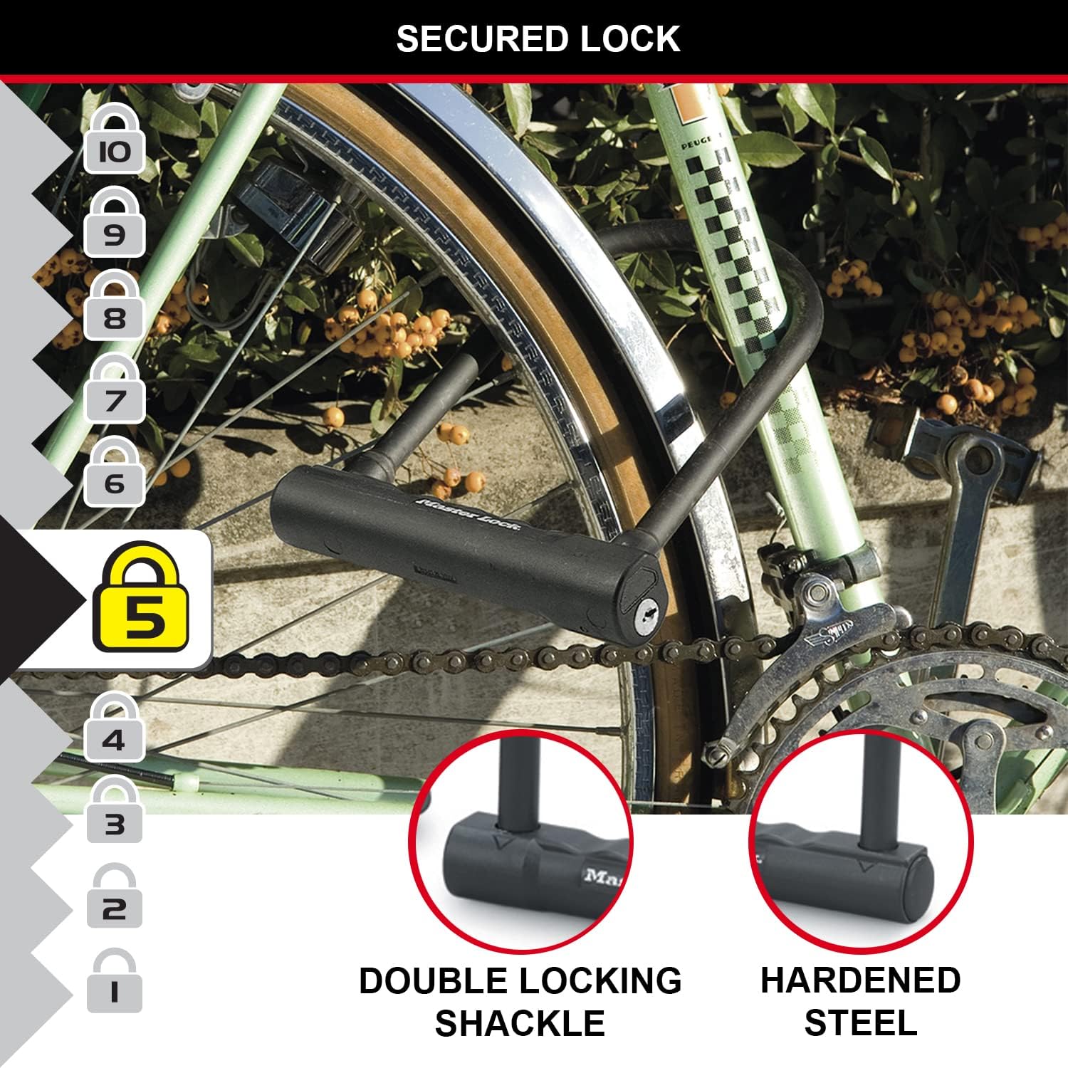 MASTER LOCK Bike D Lock, 2 Keys, Universal Mounting Bracket, Lightweight Double Locking Shackle, 240 x 160 x 32 mm