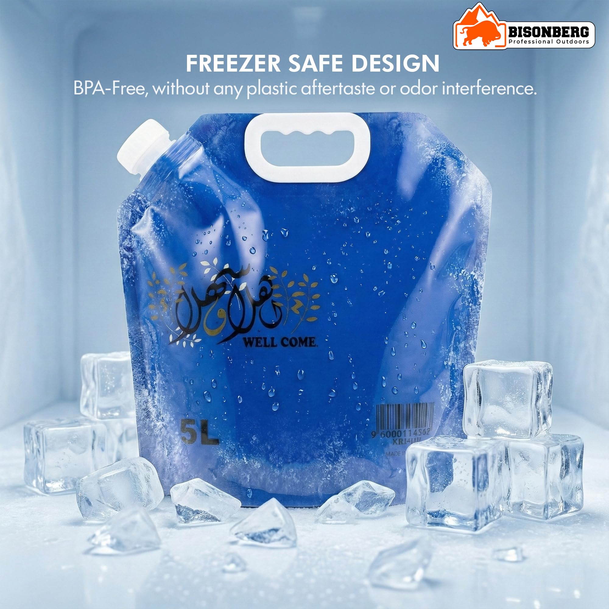 Bisonberg 5 Liters Portable Collapsible Water Storage Tank, Plastic, Blue with Valve, Water Carrier Lifting Bag for Camping Hiking Survival 3