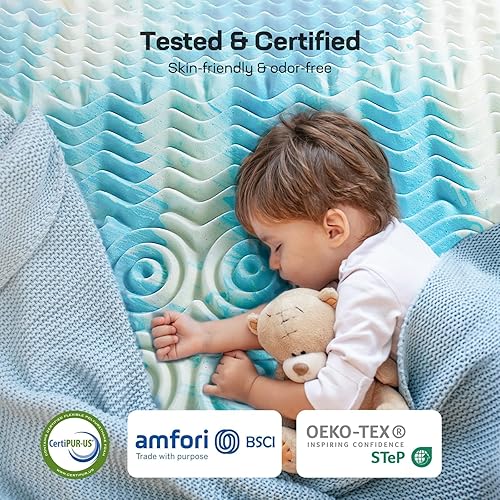 Miniatura 7 de Marsail Cubrecolchón Queen de espuma viscoelástica de gel de 2 pulgadas con diseño ventilado, soporte de 5 zonas, cubrecolchón de espuma refrescante