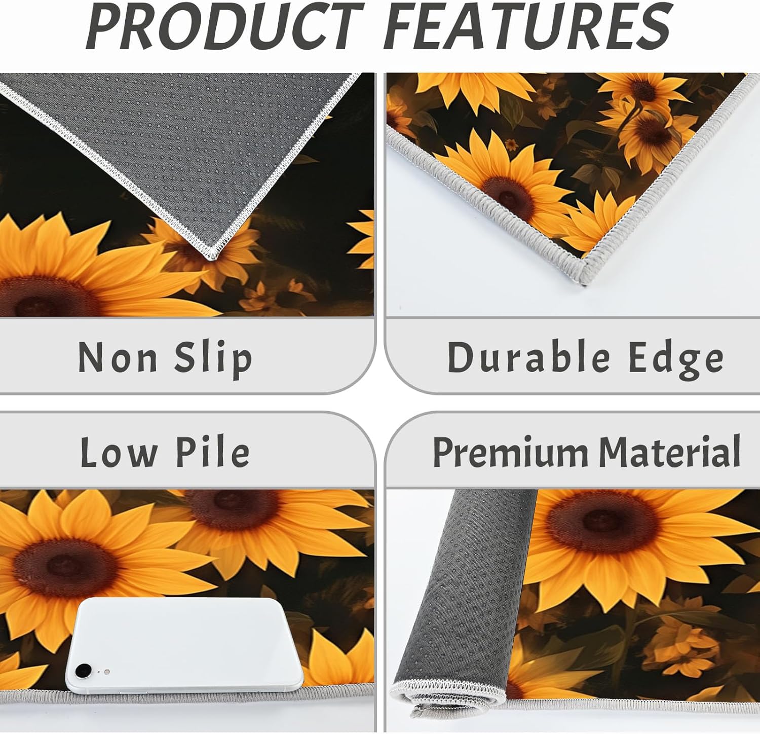 Non Slip Kitchen Rug Set, Water Absorbent Sunflower Field Floor Mats, Surrealist Style Kitchen Carpets Rugs for Home Dining Room Entryway, Orange 17.3"x59"+17.3"x30" 2 Pieces