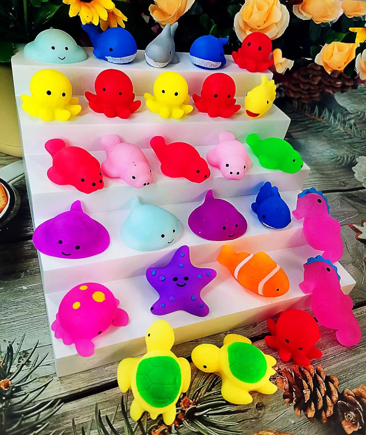 50 Packs Bulk Squeeze Ocean Classroom Students Gifts Rainbow Fidgets Gifts From Teacher, Mini Squishy Animal Holiday Rewards Party Favors for Kids