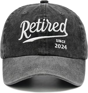 NVJUI JUFOPL Since 2024 Retired Hat, Washed Cotton Embroidered Baseball Cap Retirement Gifts for Men Women Black
