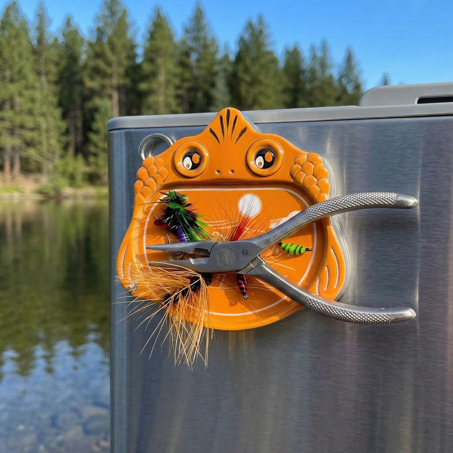 Fly Fishing Accessories Mini Compact Magnetic Fly Holder - Large Surface Fly Holder for Hooks, Nippers & Tools Secure Hold, No Drop (Orange/Blue)