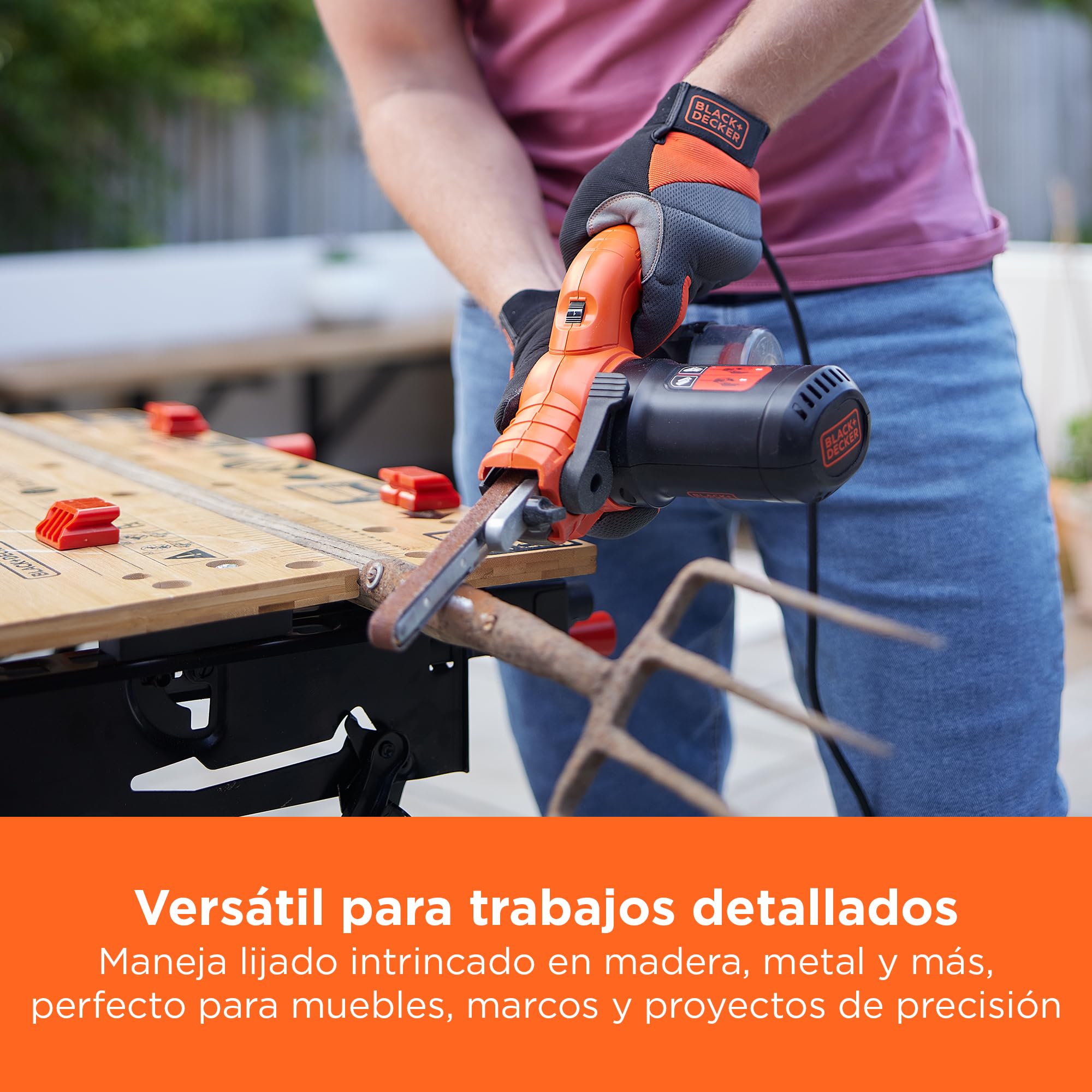 BLACK+DECKER KA900E-QS Lijadora de Lima 350W 13mm con Sistema de Recolección de Polvo