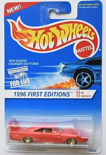 Hot Wheels 1996 Primeras Ediciones #3 de 12 Modelos, Dodge Charger Daytona 1970 rojo con ruedas de 7 radios