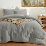 David's Home Refroidissement Muslin Comforter Set Queen Taille, Ultra Doucement 70% Coton 30% Viscose dérivée de bambou, Couche de gaze avec oreillers, léger respirant pour l'été de printemps, Gris givré