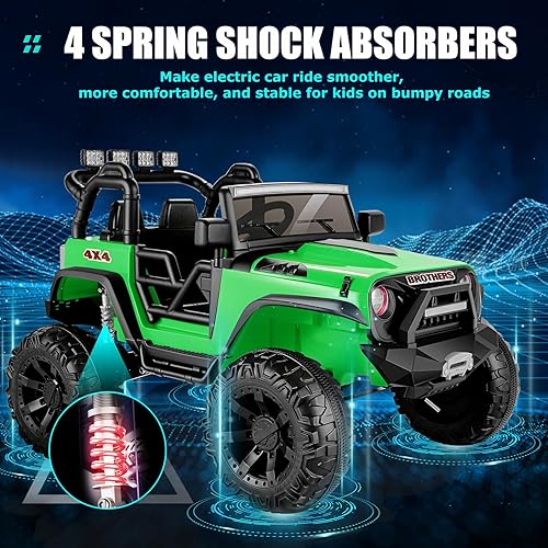 Miniatura 5 de Hikole Auto eléctrico para niños de 2 plazas, auto Jeep de 24 V con control remoto, suspensión de resorte 4x4, música, 3 velocidades, motor potente