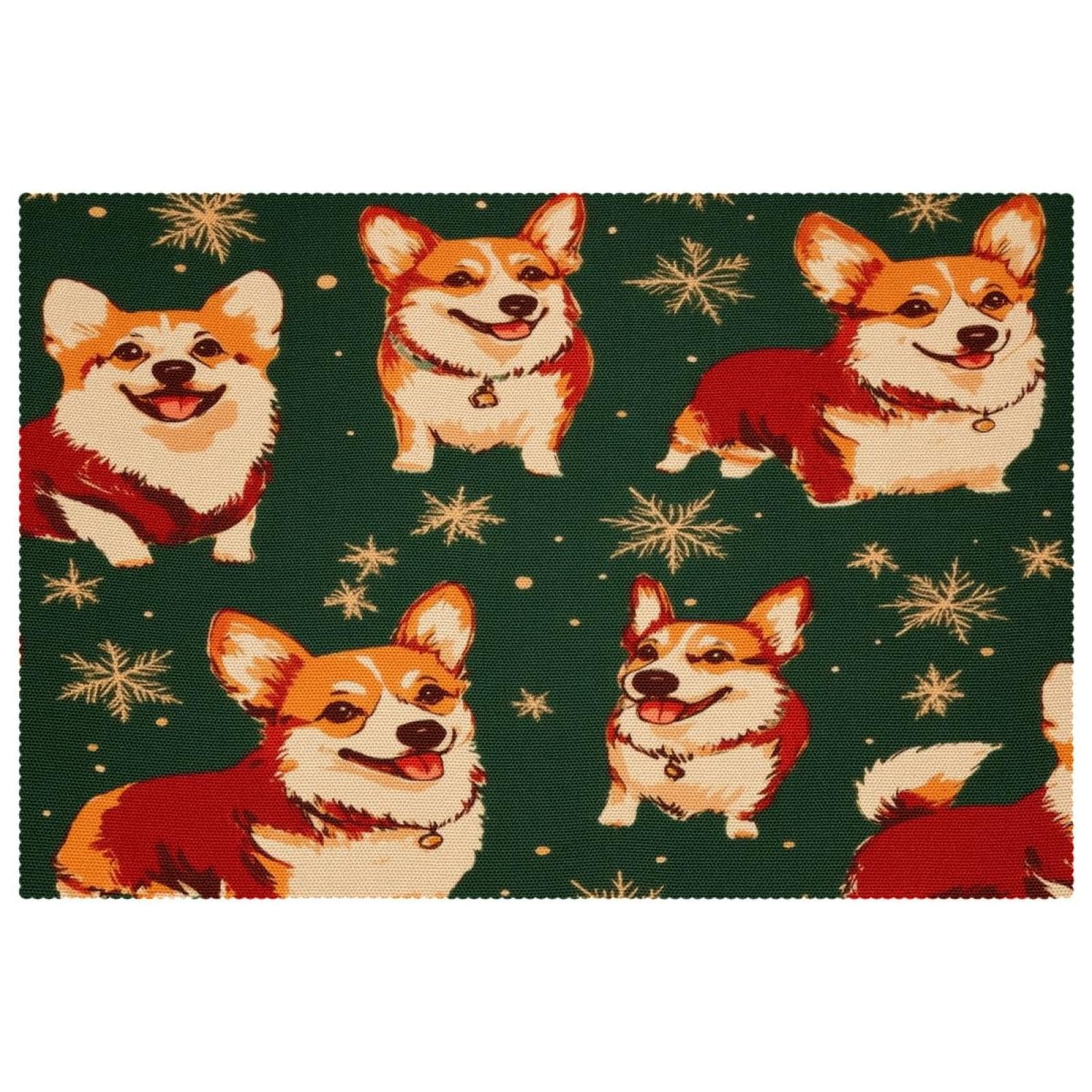 Sets de table de Noël Corgi lot de 6 lavables antidérapants pour repas de fête 30x45cm