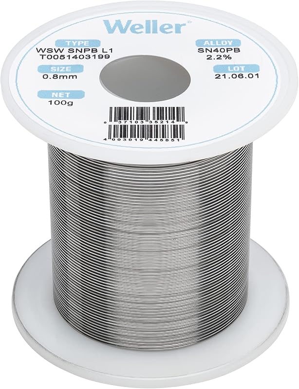 Alambre de soldadura WSW SnPb (T0051403199), diámetro: 0,8 mm/0,039 in, peso: 100 g/3,527 oz, aleación Sn60Pb40, contenido de fundente 2,2 %