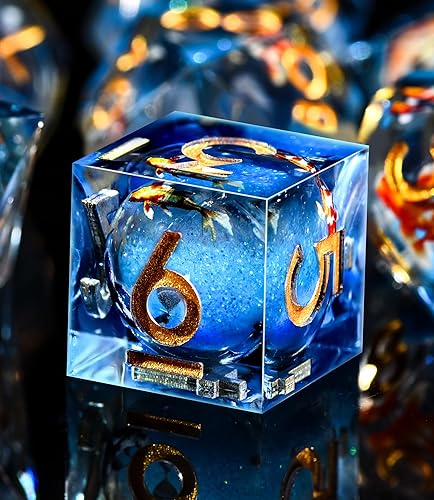 Miniatura 95 de AUSTOR Juego de dados DND de resina de núcleo líquido, de borde afilado, 7 troqueles, juego de dados DND de arena movediza hechos a mano