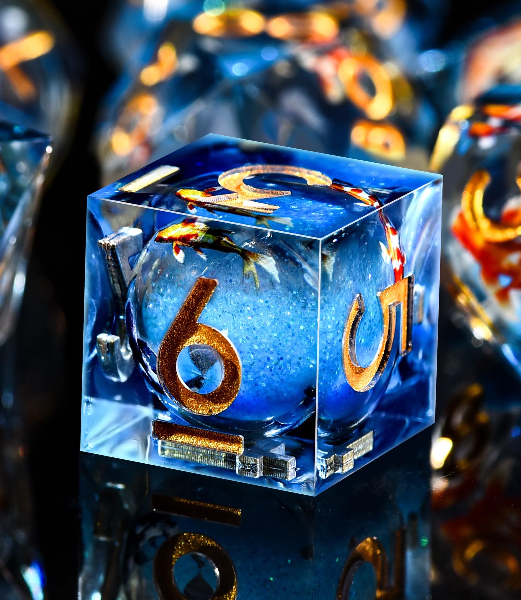 SIQUK 7 Piezas Juego Dados Poliedricos Con Nucleo Liquido Luminosos Dice DND Koi Fish D4 D6 D8 D10 D12 D20 D% para RPG MTG Dungeons and Dragons