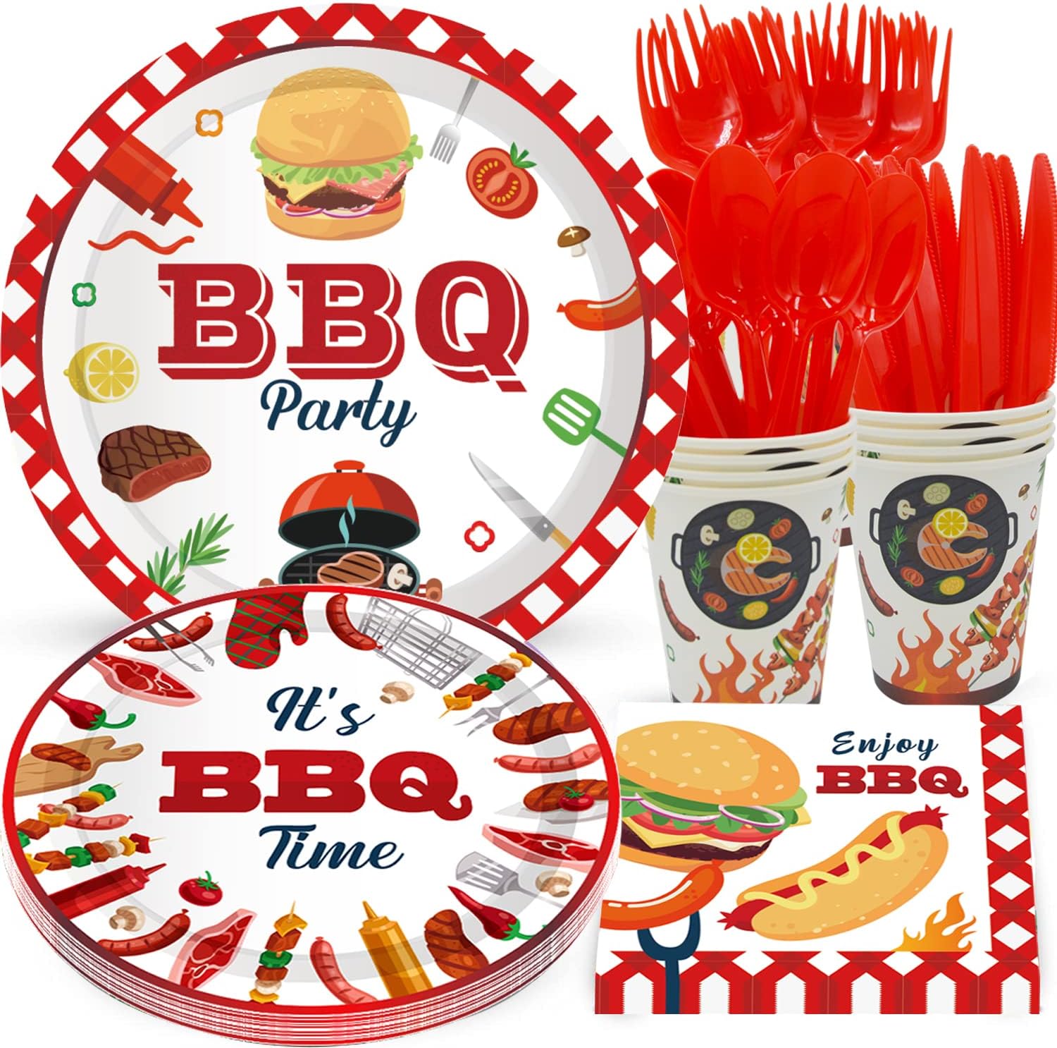 BBQ Party Supplies Serves 16 guest Red and White Checkered