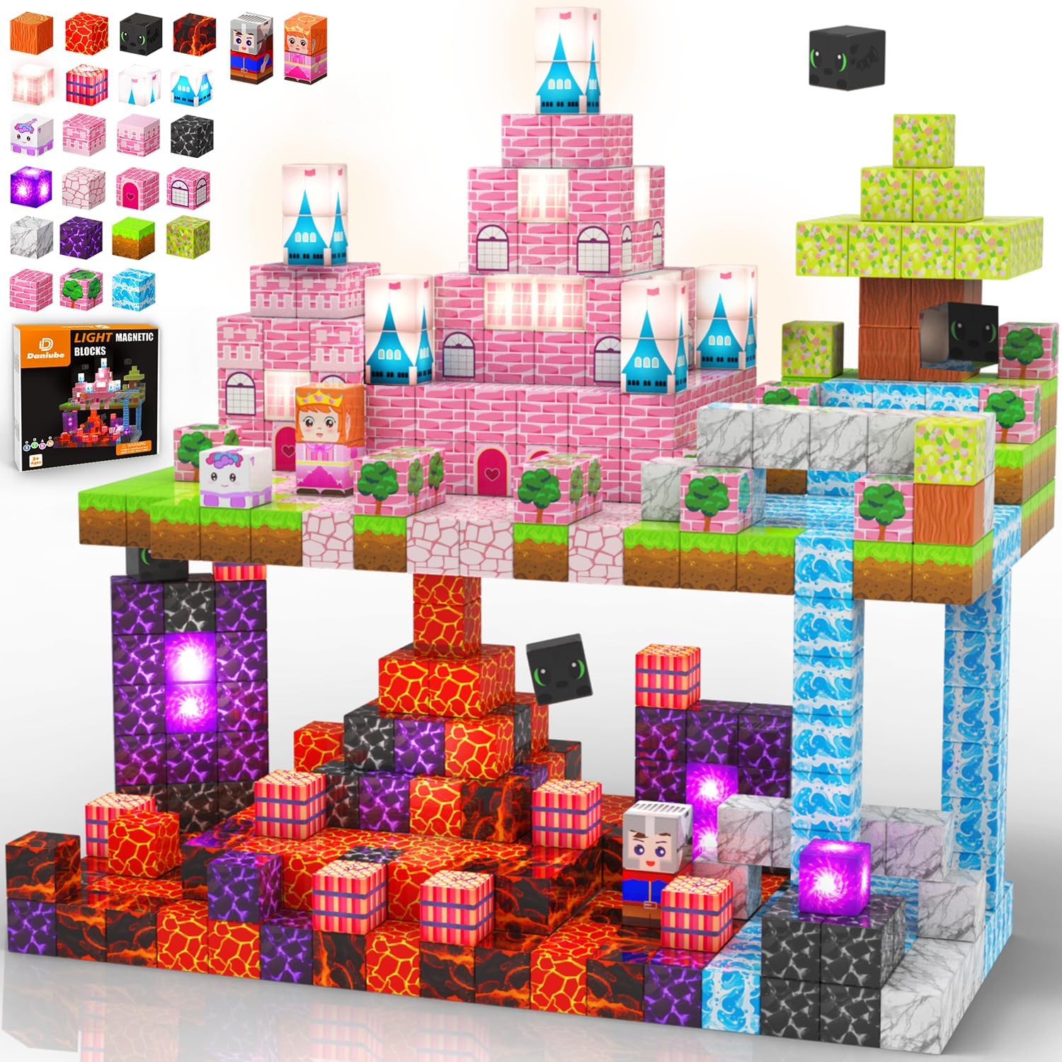 Magnetic Blocks with Light Blocks, 100PCS 1inch Light Up Magnetic Building Blocks Cube for Kids Ages 3+, Castle Magnet Cubes Glow Construction Toys.