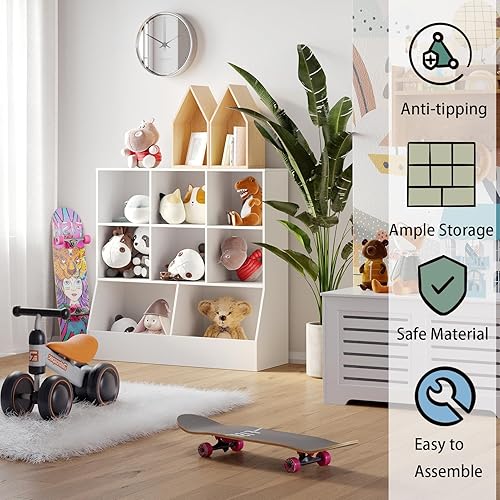 Miniatura 5 de DINZI LVJ Organizador de almacenamiento de juguetes, estantería para niños, armario de almacenamiento de juguetes de madera, estantería para niños