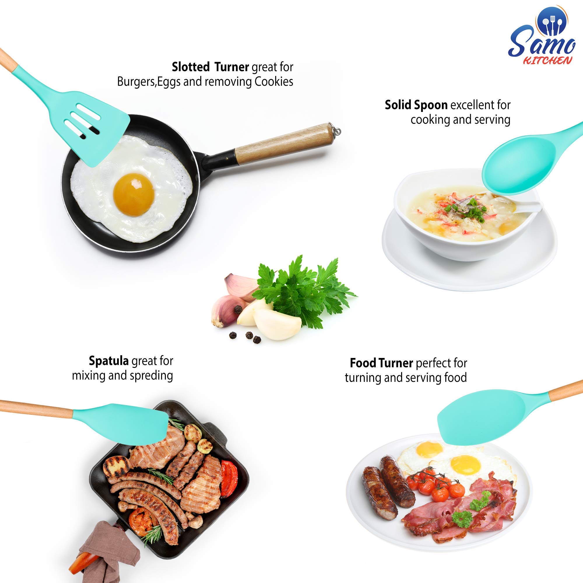 Silikonlöffel Mit Holzgriff 33cm - Hitzebeständiger Sieblöffel Für Küche & Gastronomie