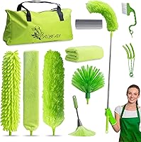 Vista 1 de Microfiber Duster with Extension Pole 30 to 100'', Bendable Reusable Washable Feather Dusters for Cleaning High Ceiling Fan, Cobweb, Blinds, Green