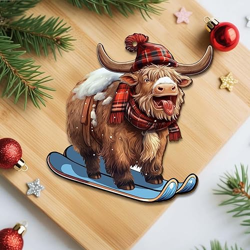 Miniatura 8 de Adorno de Navidad de vaca de las montañas, adorno con estampado de vaca para decoración de árbol de Navidad, adorno colgante de ganado de las