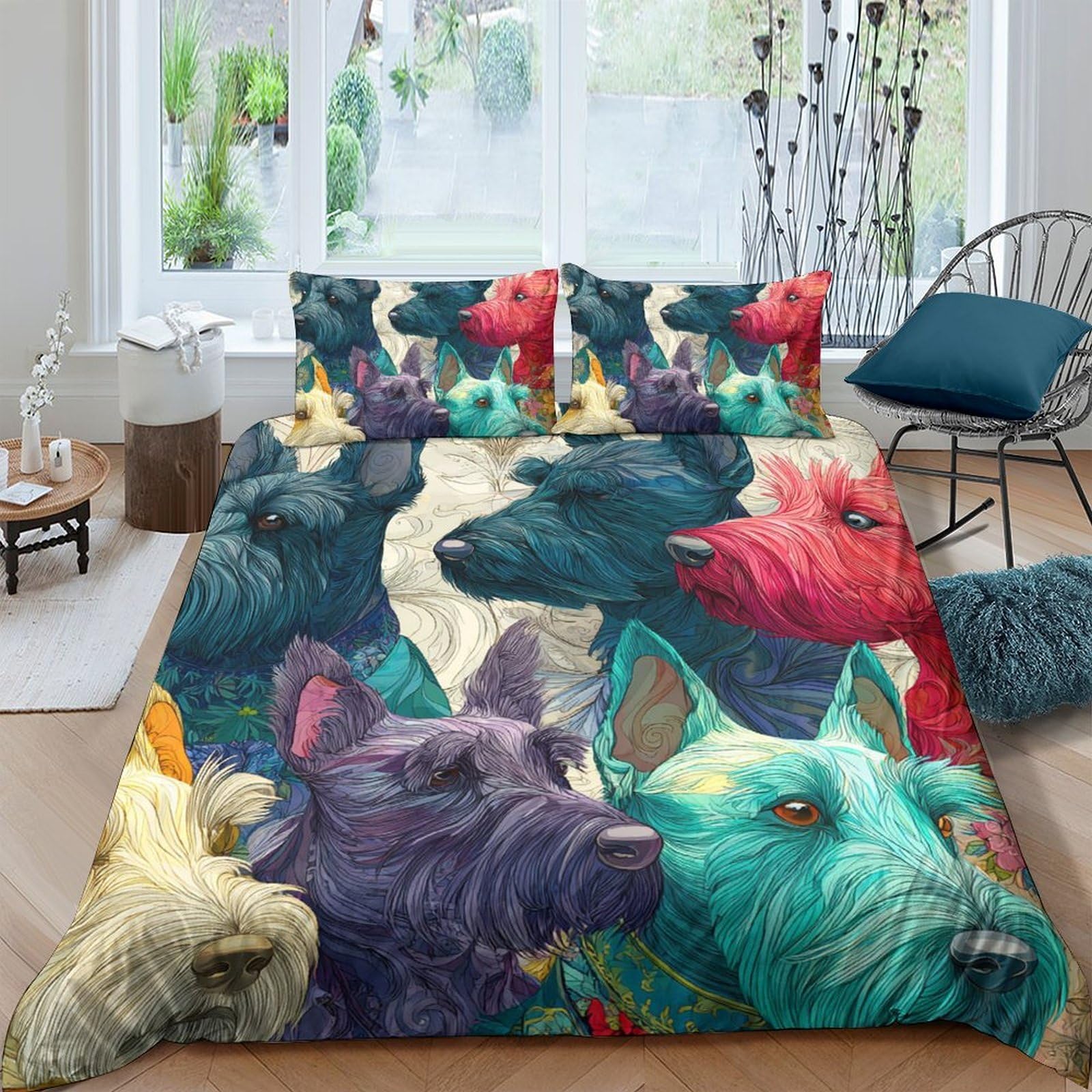 Ctjqhvkz Style-1 3D Printed Colorful Dog Portrait Fitted Sheet Microfiber Soft Bed Cover For Bedroom Dorm Mattress Protection Decor Single（135X200cm）