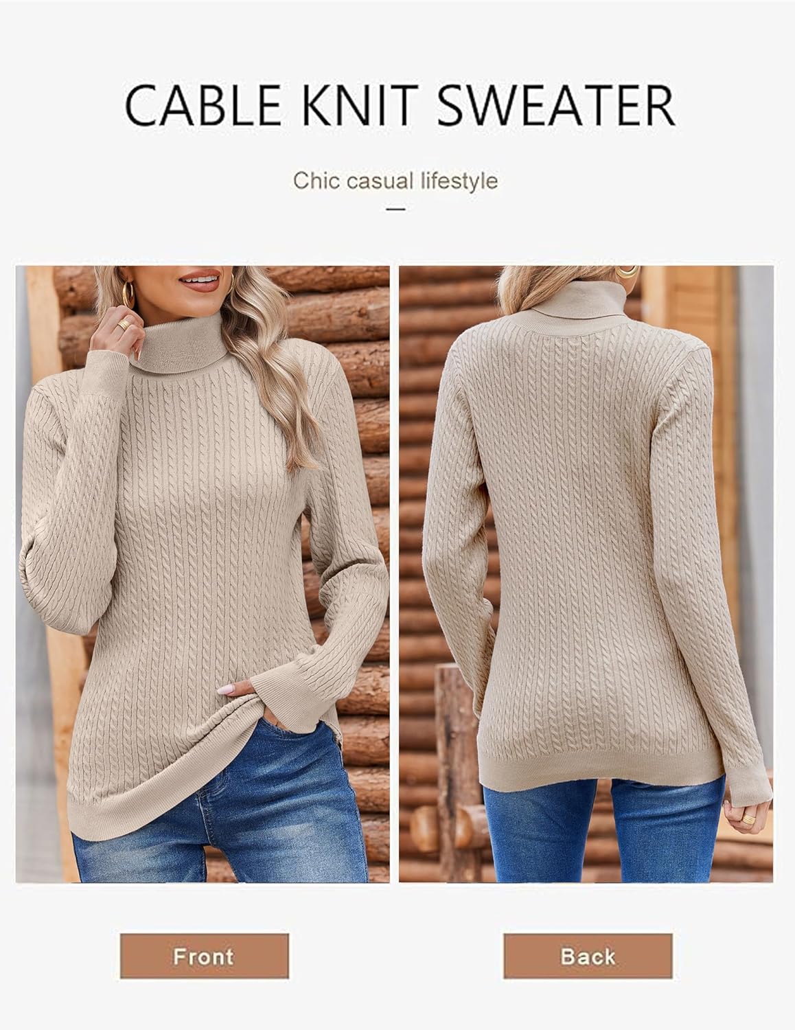 Zeagoo Womens Sweaters Turtleneck Cable Knit Long Sleeve Pullover Cute Fitted Trendy Basic Fall Winter Tops - Image 5