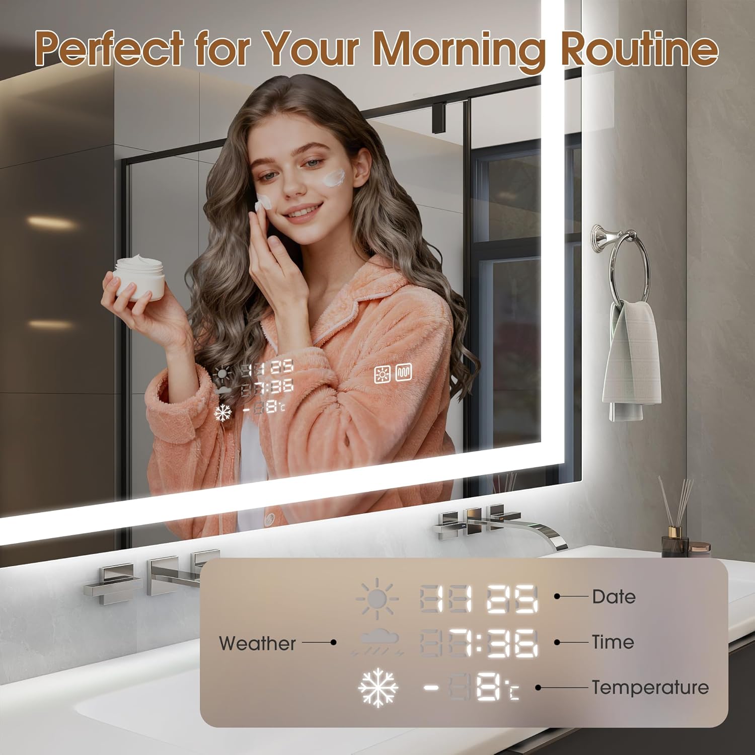 STARLEAD 24"x32" LED Bathroom Mirror with Built-in Clock, Dimmable Lighting, 3 Color Temperature, Anti-Fog, Touch Control Wall Mounted Vanity Mirror