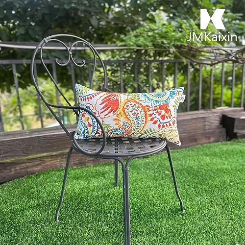 Miniatura 7 de Juego de 2 almohadas lumbares para exteriores, impermeables, decorativas, con insertos, de 12 x 20 pulgadas, para muebles de patio (estampado de