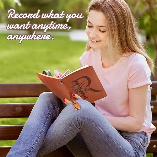 Miniatura 3 de Booson Diario de viaje de cuero con inicial, cuaderno con monograma, regalos de agradecimiento, diario personalizado, bloc de notas de escritura