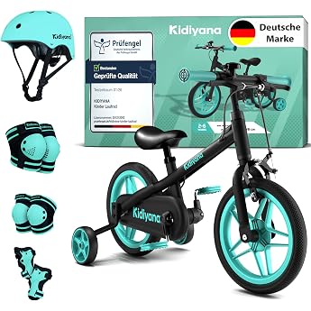 3-in-1 Children's Bicycle from 2 Years with Removable Pedals & Stabilisers - Balance Bike 12 Inch with Handbrake Bell Height-Adjustable Saddle & Handlebar Balance Bike with Aluminium Frame