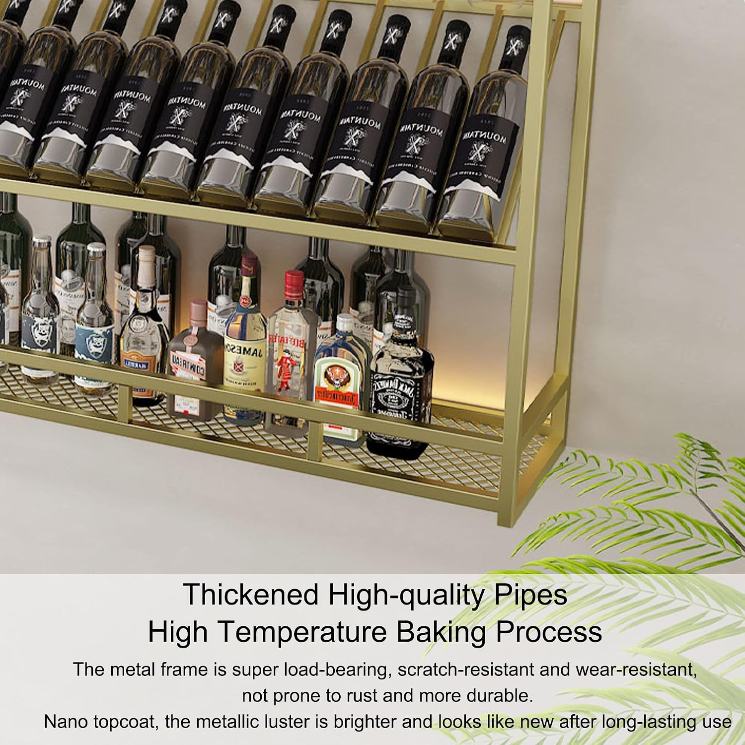 Wall Wine Rack Bar Shelves Liquor Shelf Wall Mounted for Wine Bottles with Hanging Wine Glass Holder Bar Cabinet Mini Bar Liquor Bottle Display Shelf for Home Bar Dining Room Kitchen(Black,60cm/24in)