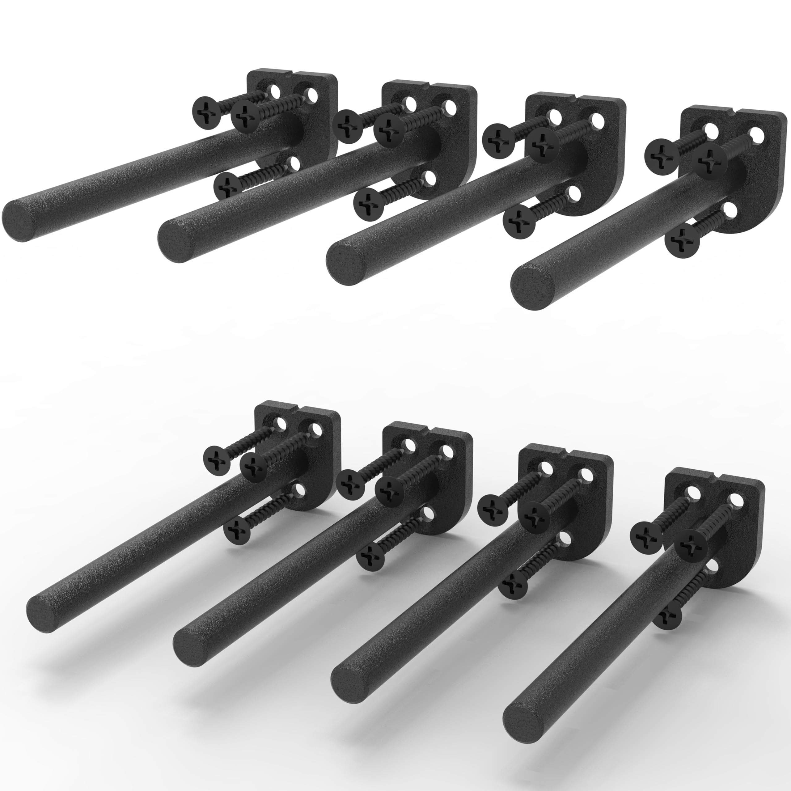 Schwebende Regalhalterung (0,6 cm dick, 8 Stück, 25,4 cm schwarz), solide Stahlstütze, versteckte robuste Regalhalterung, unsichtbares und blindes Design für Holzregale, geeignet für Küche,