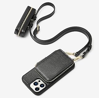 ZVE iPhone 13 Pro Max Wallet Case Crossbody with Zipper Lipstick Pouch, Phone Case with RFID Blocking Card Holder Wrist St...