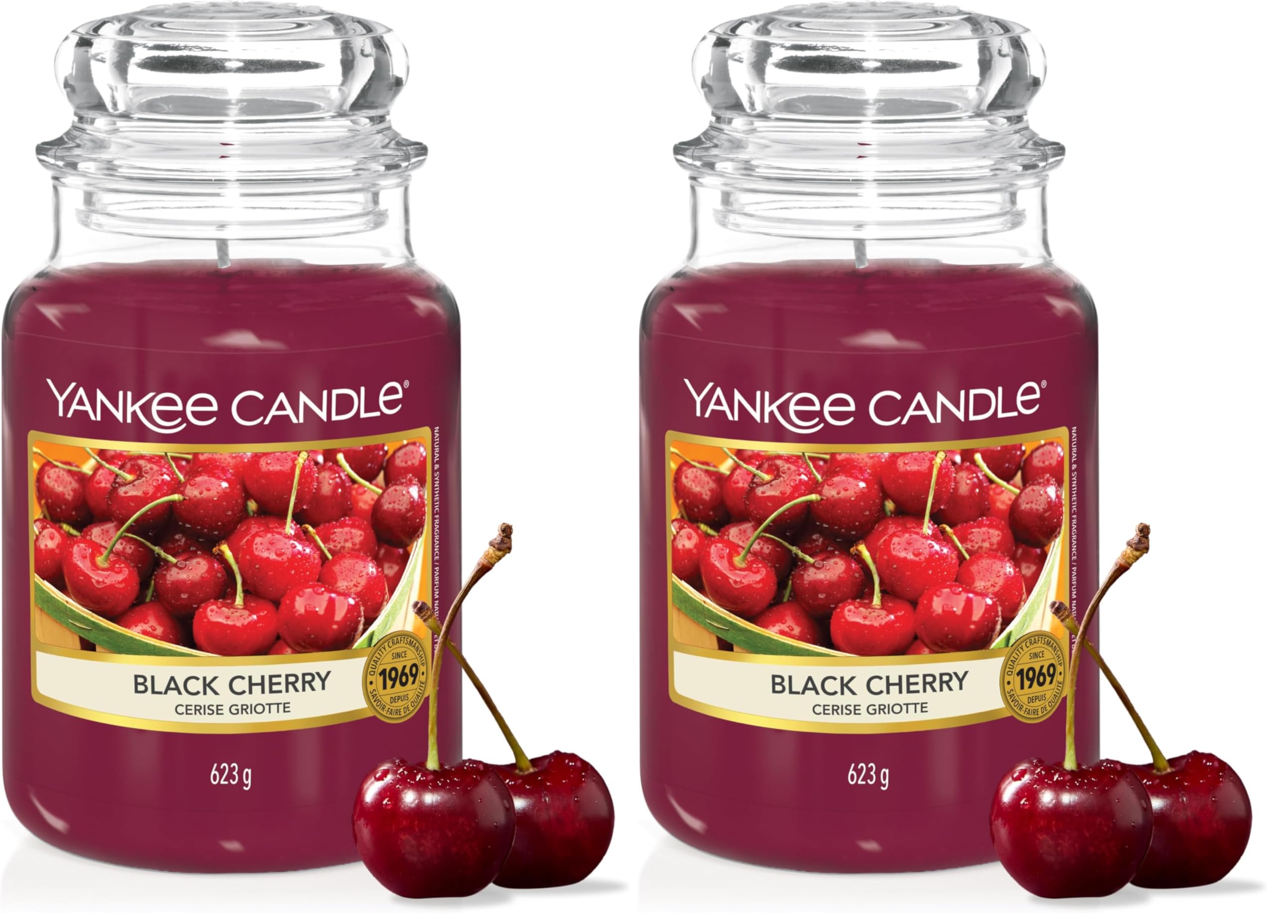 Yankee Candle Duftkerze im Glas (groß) | Black Cherry | Kerze mit langer Brenndauer bis zu 150 Stunden | Perfekte Geschenke für Frauen (Packung mit 2)