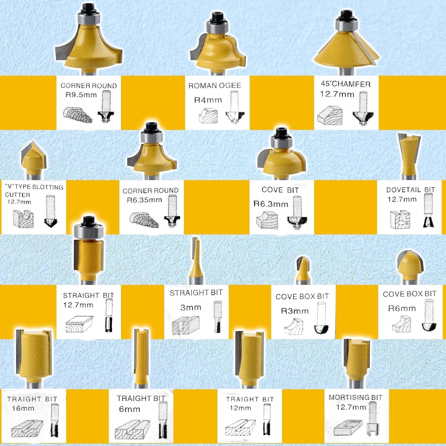 SPEEDWOX 15 Pieces Router Bits Set 1/4” Router Bit Shank Tungsten Carbide Router Bits with Storage Case Chamfer Router Bits for Woodworking on Wood for Tables Doors Cabinets Shelves