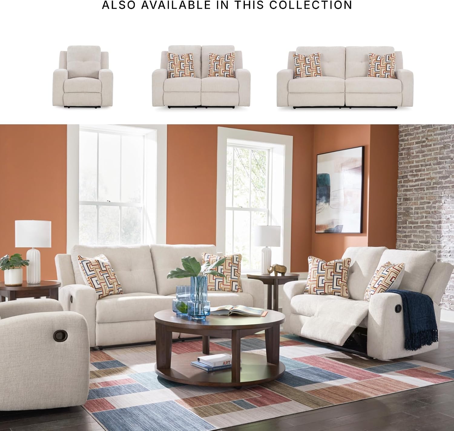 BOWERY HILL Contemporary Beige Reclining Loveseat, 64" W x 40" D x 41" H, Polyester Upholstery, Corner-Blocked Frame, Metal Reinforced Seat, Attached Cushions, Tufted Back, Zero Wall Design