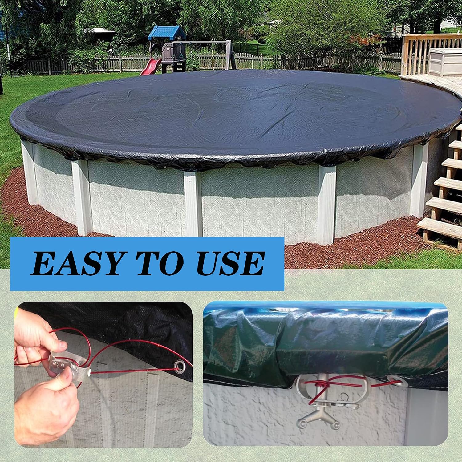 Pool Cover Cable and Winch Kit - 100 Feet Pool Cover Cable and Ratchet for Securing Above Ground Swimming Pool Winter Covers image 3