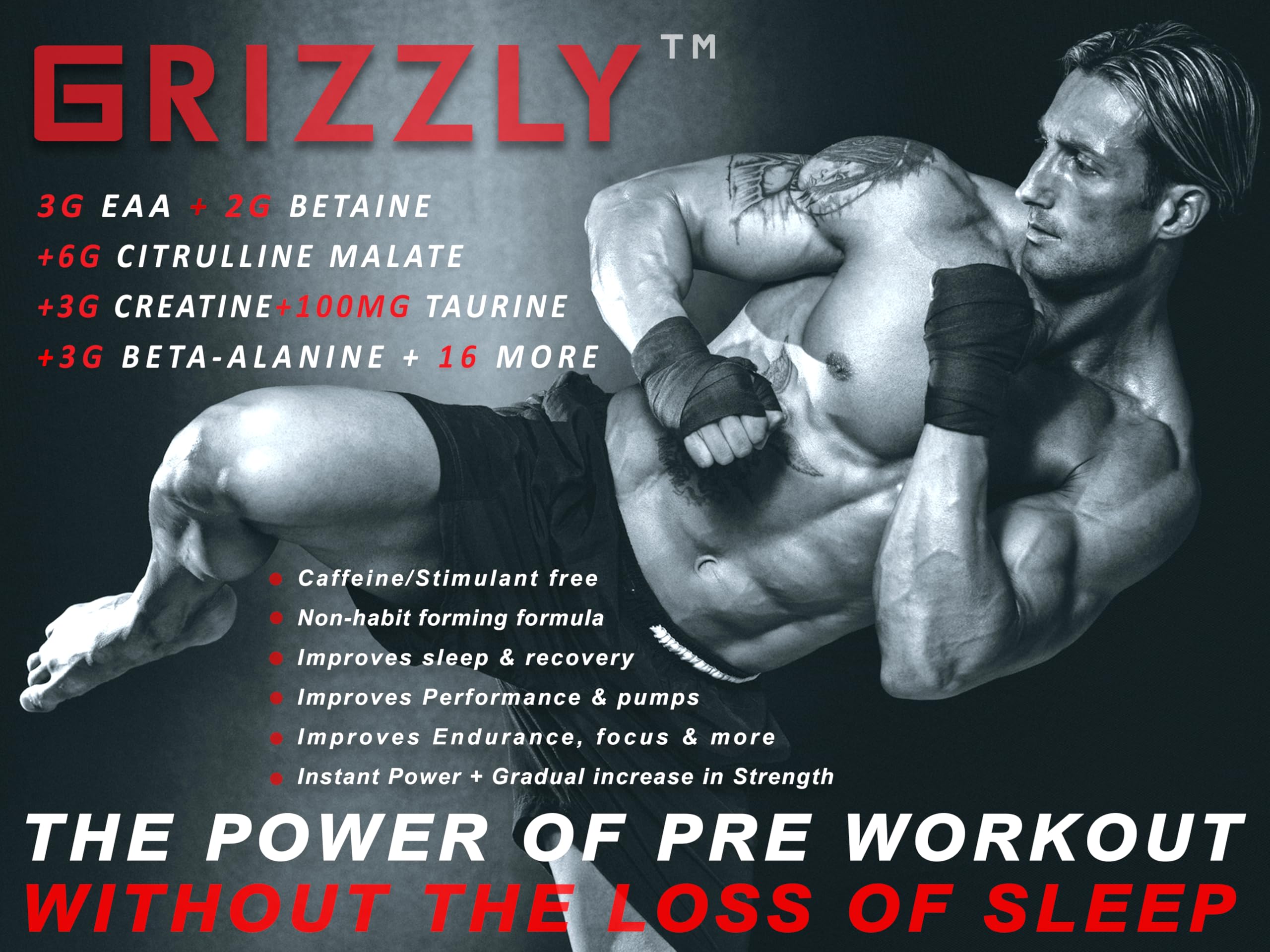 Grizzly Nutrition Night Hawk No Caffeine Pre Workout Powder, Stimulant-Free Energy, Focus & Muscle Pump with L-Citrulline, Creatine, 460g Pack, Fresh Lime, with 30g Energy Caffeine Pack 2