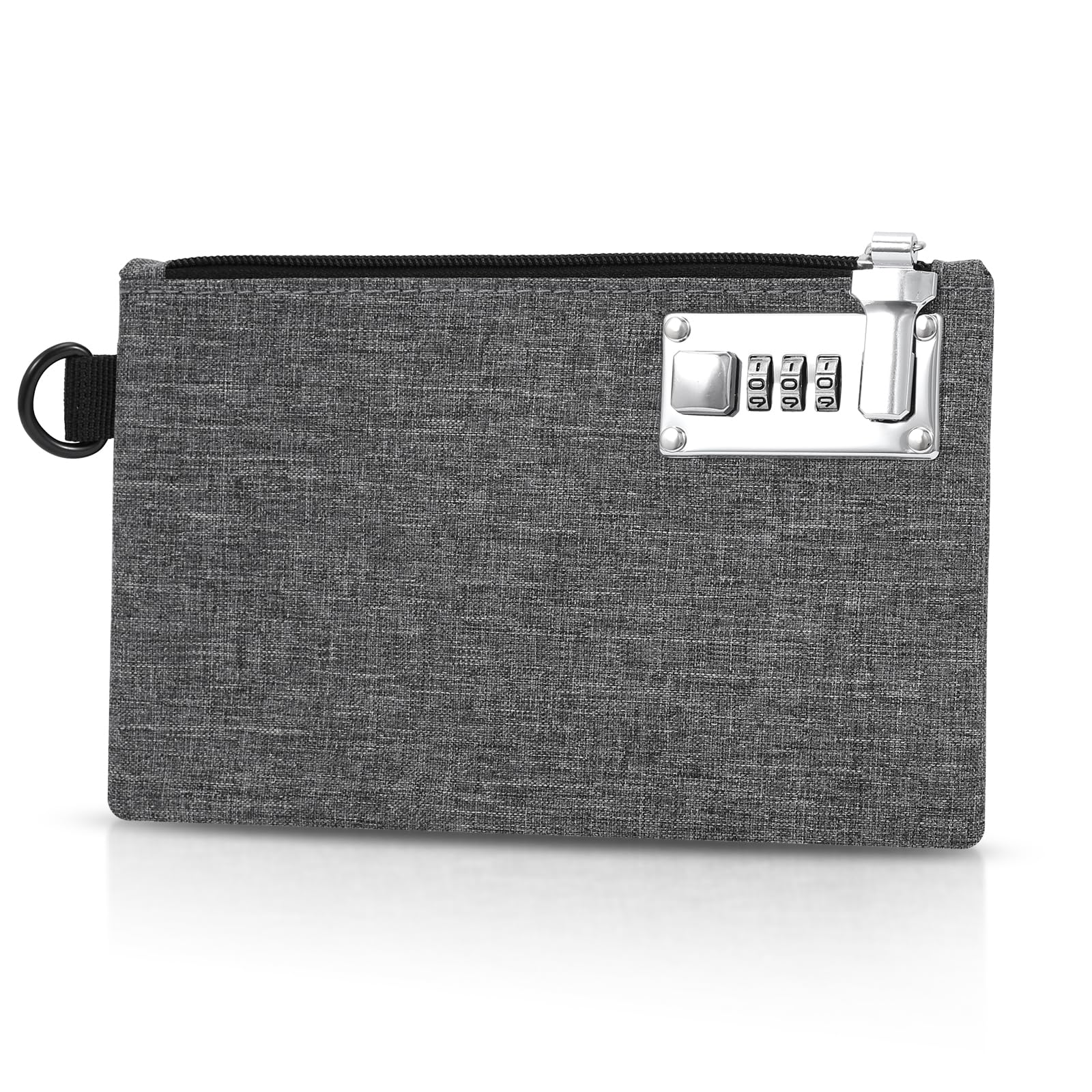 LOFICOPER Money Bag with Lock, Durable Lockable Money Purse, Portable Lockable Pouch with Zipper for Cash, Jewelry, Passports, Credit Cards, Travel - Grey