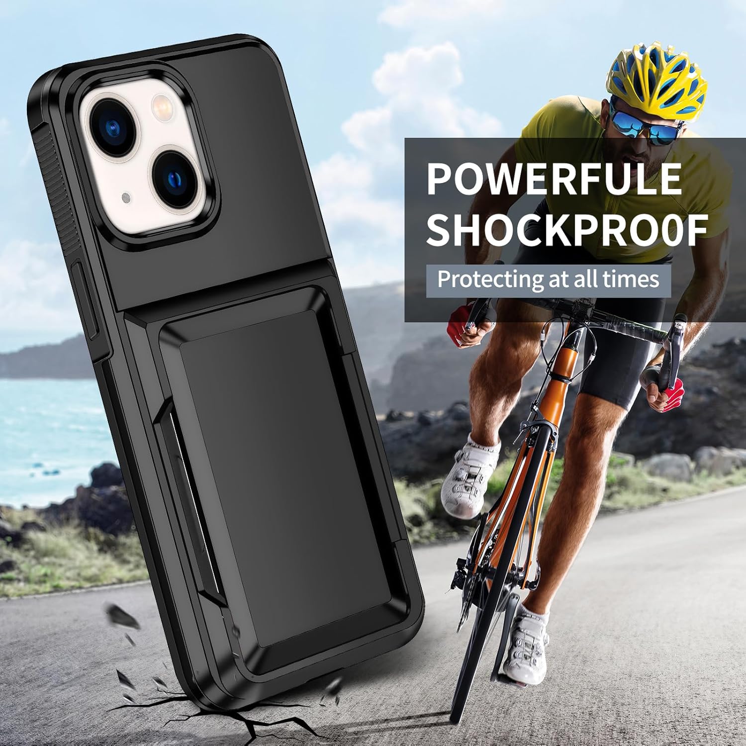 for iPhone 13 Case with Card Holder [Max 5 Cards] Heavy Duty Protective Shockproof Case Dual Layer Hidden Sliding Card Slot Wallet Case for iPhone 13 Phone Case Women&Men 6.1'' -Black - Image 8