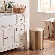 Gold Bathroom Trash Can with Lid | 10 Liter Garbage Can | Small Wastebasket