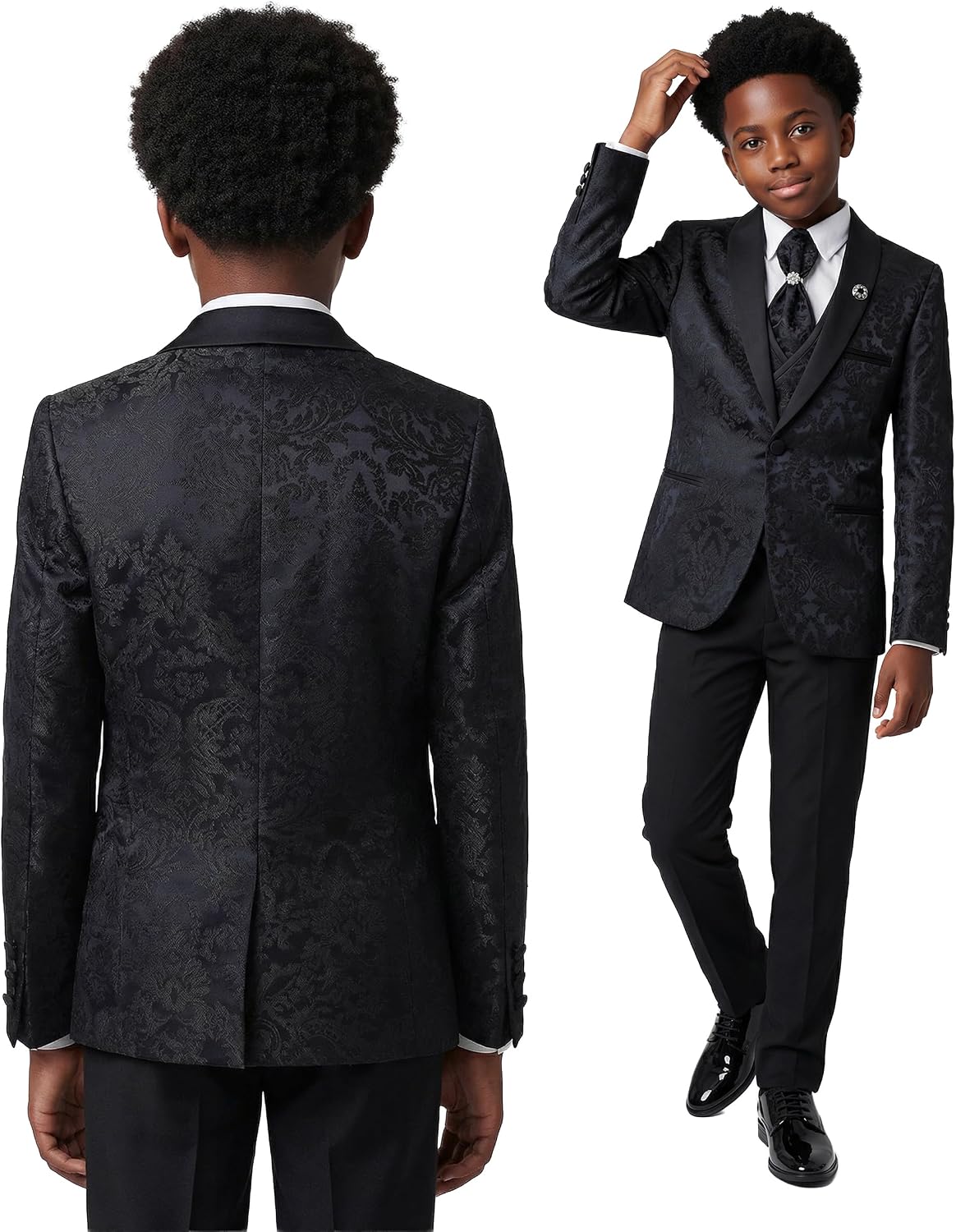 SIRRI Boys Floral Paisley Tuxedo Dinner Suit, 5 Piece Set for Pageboy Weddings & All Special Occasions
