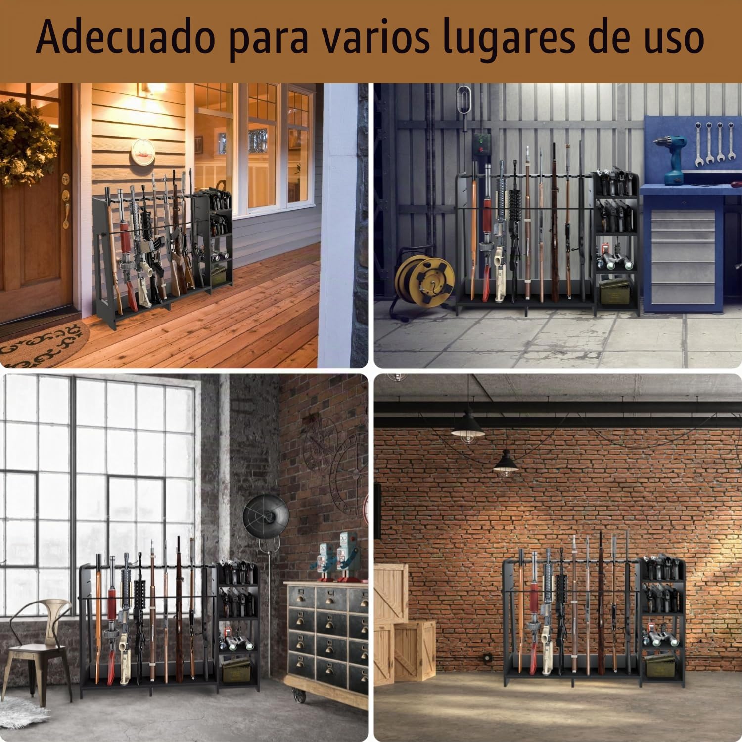 Promis - Soporte de almacenamiento para armas de fuego, soporte para escopeta de madera independiente con estantes ajustables en altura para 9 + 8 ranuras
