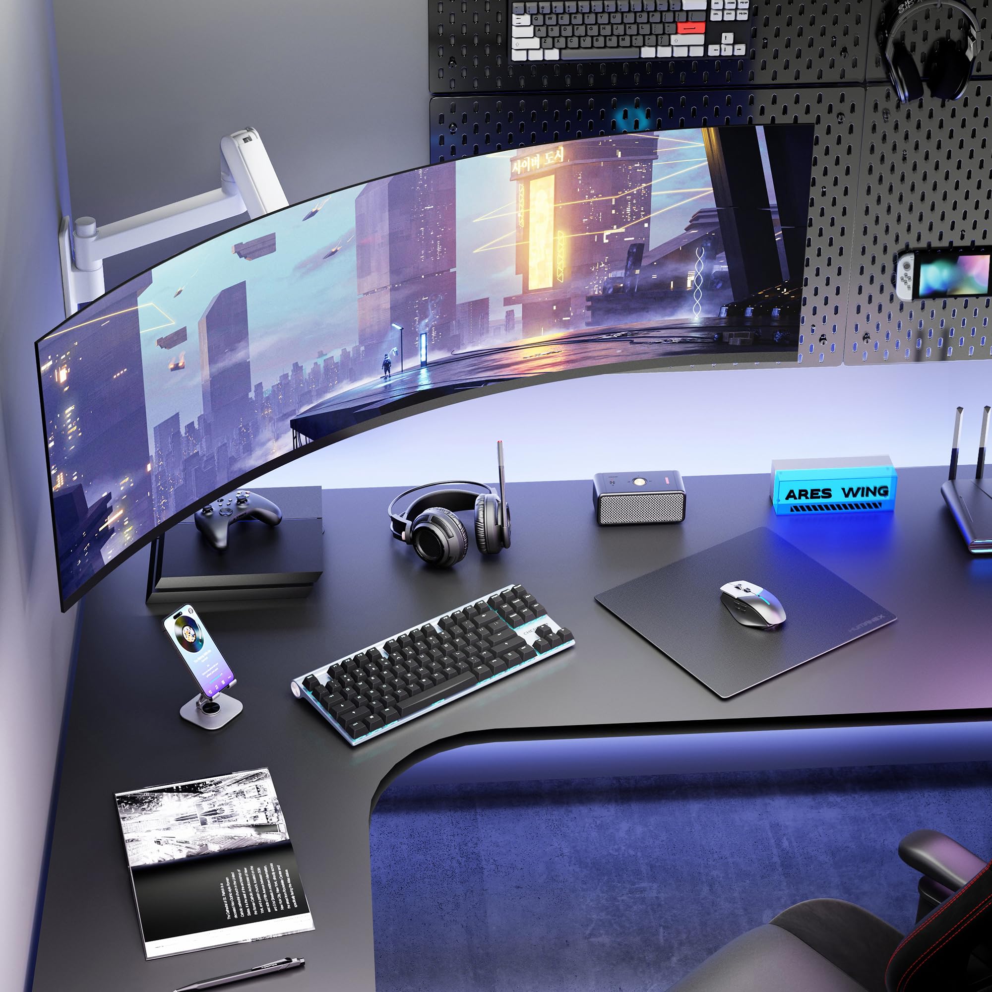 ARES WING 24-57" Monitor Wandhalterung - für Bildschirm bis 27 kg, Gasfeder Monitor Halterung Wand Höhenverstellbar Neigbar Schwenkbar, VESA 75/100, Monitor Halterung für Büro & Gaming, Weiß