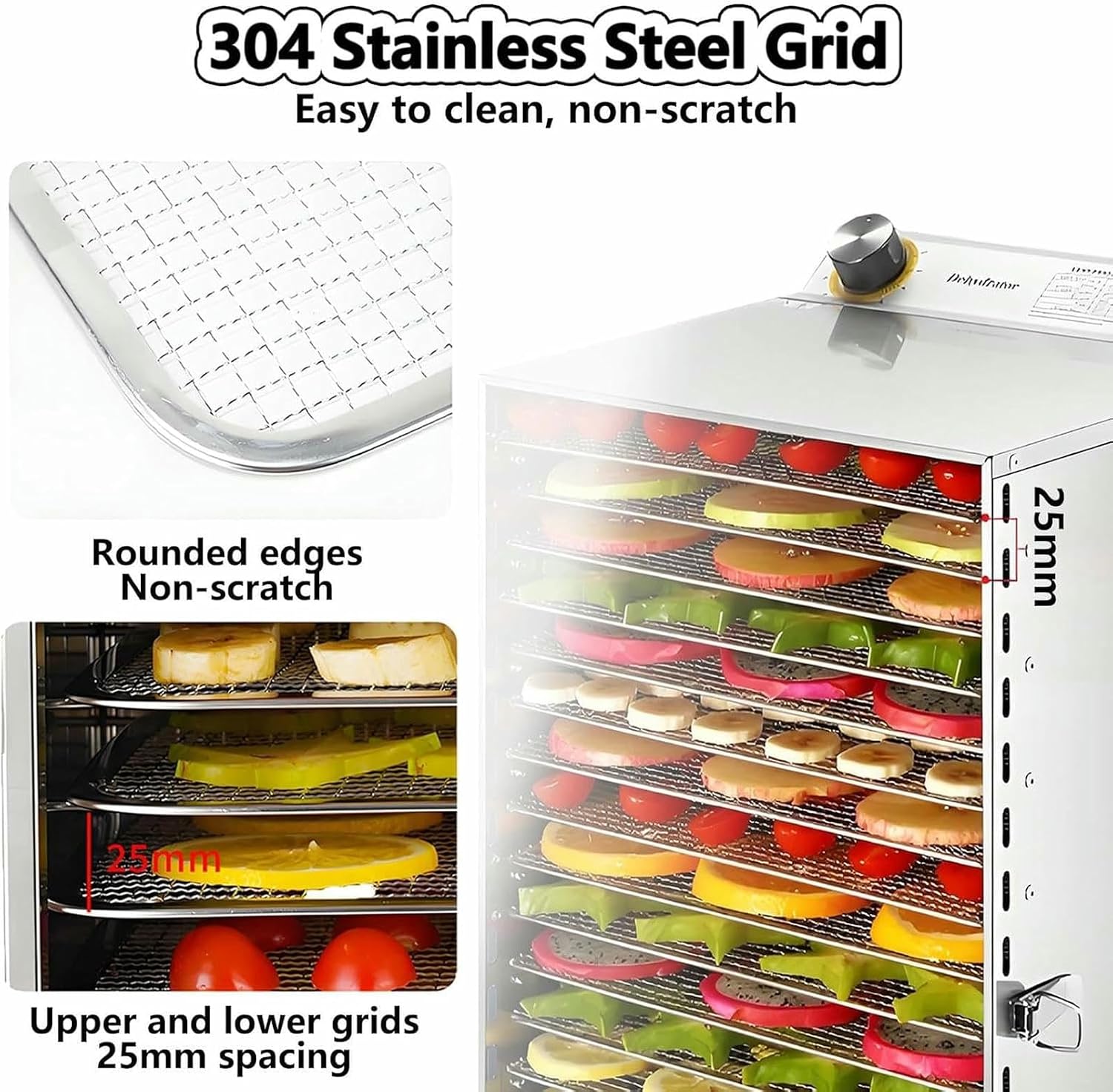 Commercial Food Freeze Dryer Machine - Electric Dehydrator with 6 Layers, Stainless Steel Grid, Adjustable 30-90℃, 360° Circulation for Optimal Food Preservation