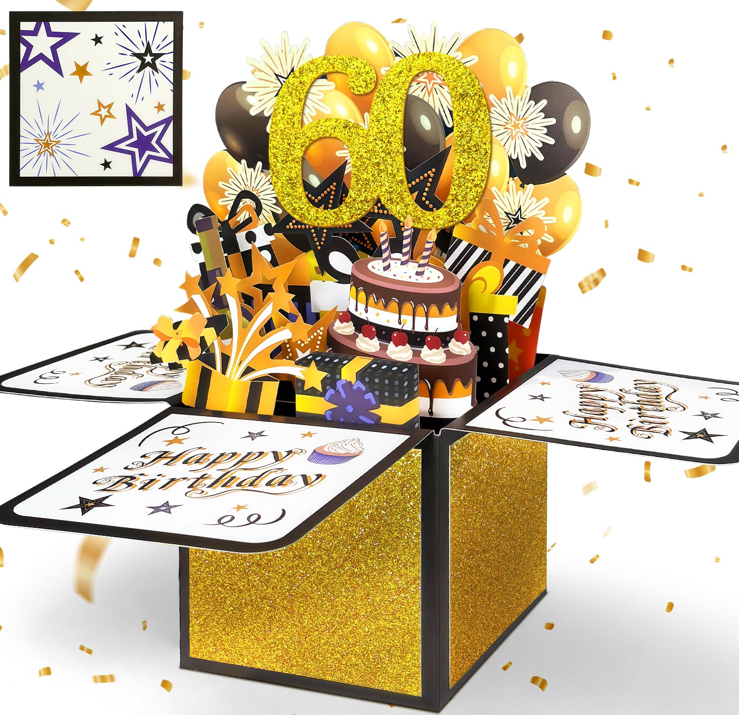 YianHien 60th Birthday Card for Men, 3D Pop Up Birthday Greeting Cards for Dad Mum Husband Brother Male & Female Friend, Black Gold 60th Happy Birthday Decorations Gifts for Him Her Men Women โ image 1