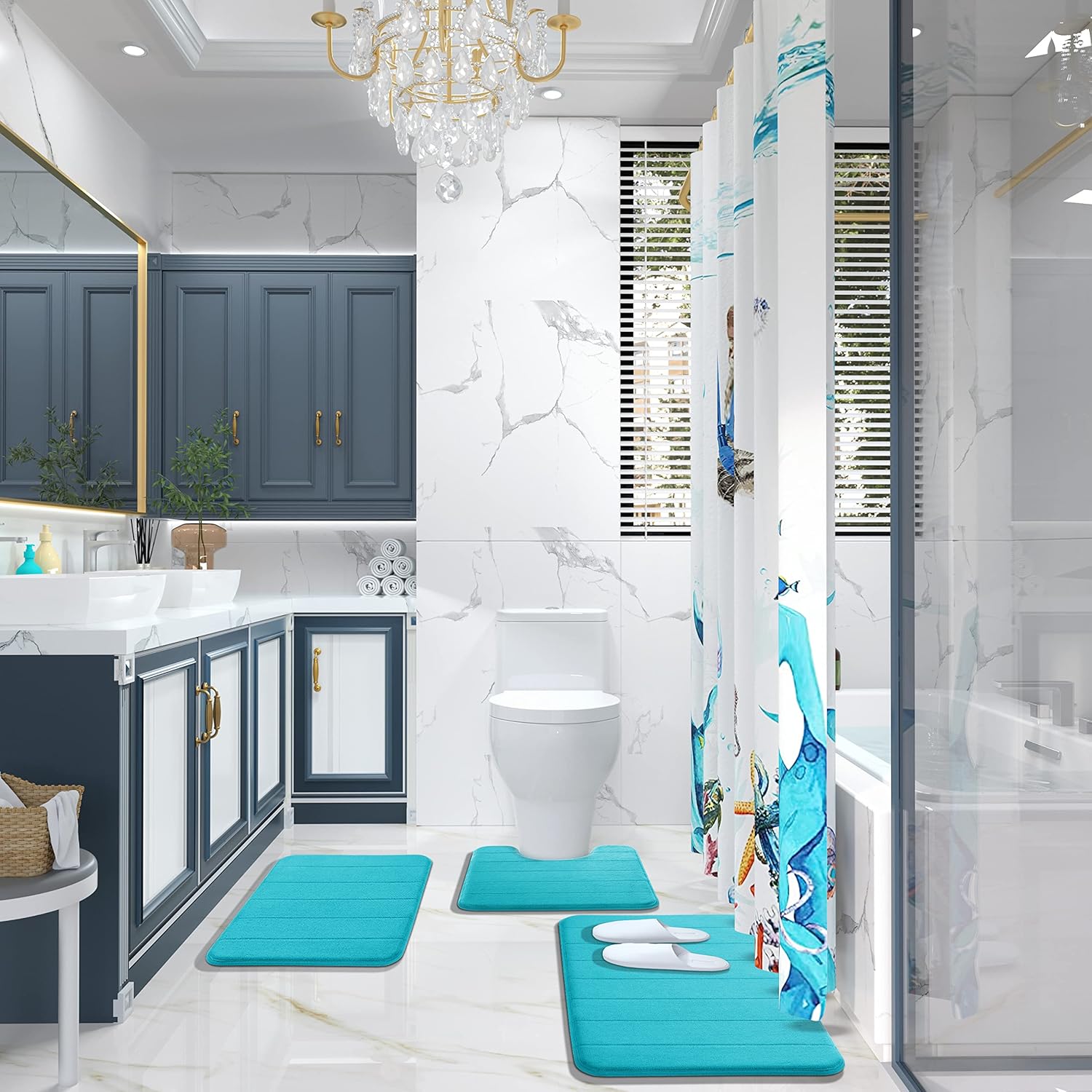 Yimobra Memory Foam Bath Mat, Super Soft Absorbent Bathroom Rug Non Slip, Quick Dry, Machine Washable Floor Carpet for Tub Shower, Home Decor Accessories, 24x17, Lake Blue - Image 7